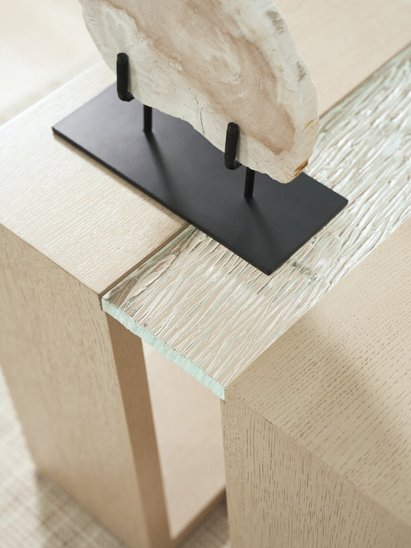 Lexington Tommy Bahama Home Fischer Rectangular Lamp Table - Contemporary Design With Wavy Glass Top And Open Storage Shelf Sand Drift  578-955