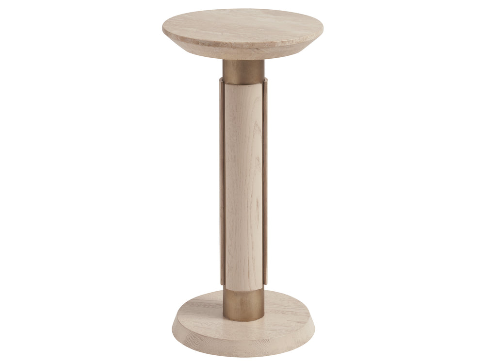 Lexington Tommy Bahama Home Carver Accent Table - Elegant White Oak & Travertine Design With Brushed Champagne Metal Pedestal Sand Drift  578-956
