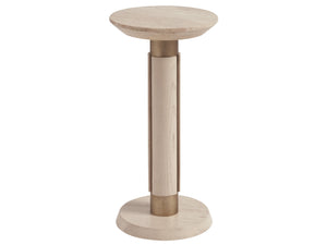 Lexington Tommy Bahama Home Carver Accent Table - Elegant White Oak & Travertine Design With Brushed Champagne Metal Pedestal Sand Drift  578-956