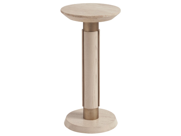 Lexington Tommy Bahama Home Carver Accent Table - Elegant White Oak & Travertine Design With Brushed Champagne Metal Pedestal Sand Drift  578-956
