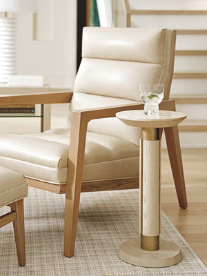 Lexington Tommy Bahama Home Carver Accent Table - Elegant White Oak & Travertine Design With Brushed Champagne Metal Pedestal Sand Drift  578-956