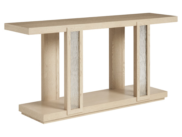 Lexington Tommy Bahama Home Fischer Console Table: Stylish White Oak Design With Wavy Glass Accents For Modern Living Spaces Sand Drift  578-967