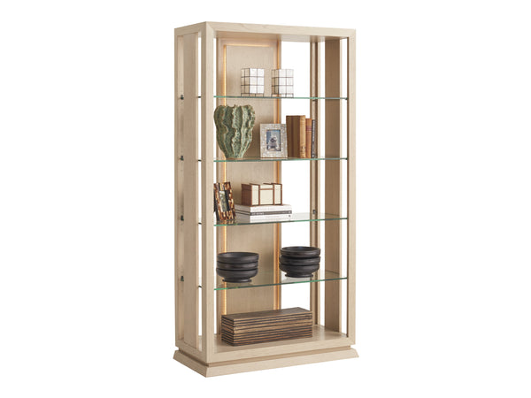 Lexington Tommy Bahama Home Lancaster Bookcase - Elegant White Oak Design With Led Lighting And Adjustable Glass Shelves For Modern Spaces Sand Drift  578-991