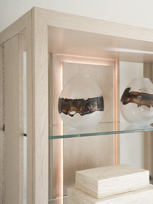 Lexington Tommy Bahama Home Lancaster Bookcase - Elegant White Oak Design With Led Lighting And Adjustable Glass Shelves For Modern Spaces Sand Drift  578-991