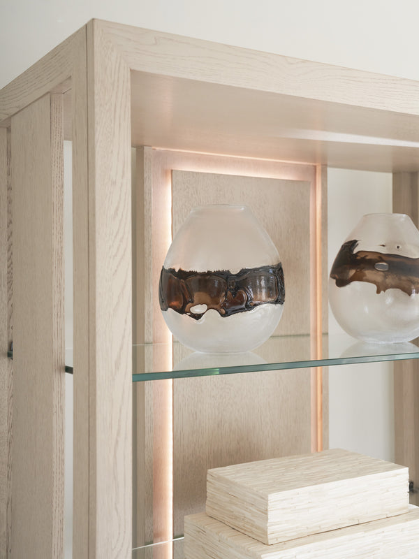 Lexington Tommy Bahama Home Lancaster Bookcase - Elegant White Oak Design With Led Lighting And Adjustable Glass Shelves For Modern Spaces Sand Drift  578-991