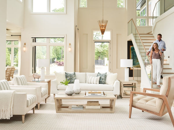 Lexington Tommy Bahama Home Fischer Contemporary Cocktail Table With Wavy Glass Top And Open Storage For Modern Living Spaces Sand Drift  578-945