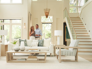 Lexington Tommy Bahama Home Fischer Contemporary Cocktail Table With Wavy Glass Top And Open Storage For Modern Living Spaces Sand Drift  578-945