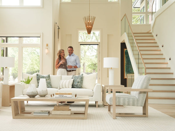 Lexington Tommy Bahama Home Fischer Contemporary Cocktail Table With Wavy Glass Top And Open Storage For Modern Living Spaces Sand Drift  578-945