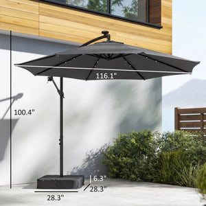 English Elm Garden Cantilever Patio Umbrella with Solar Led Lights and Upf30 Polyester Canopy Dark Gray T3971P481952