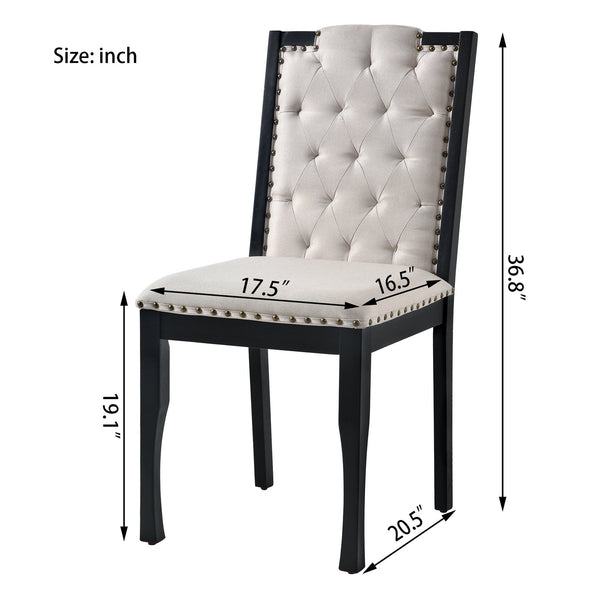 English Elm Upholstered High-Back Dining Chairs Set of 4 with Diamond Tufting, Nailhead Trim & Solid Wood Legs, Durable Comfort for Kitchen, Dining Room, Restaurant Seating Beige+Black N752P331360B