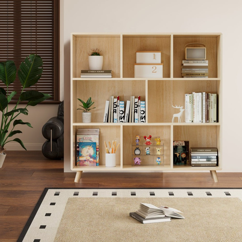 English Elm Pine Solid Wood Eight Compartment Bookcase Natural Grain Organizer for Home or Office W3166P346816
