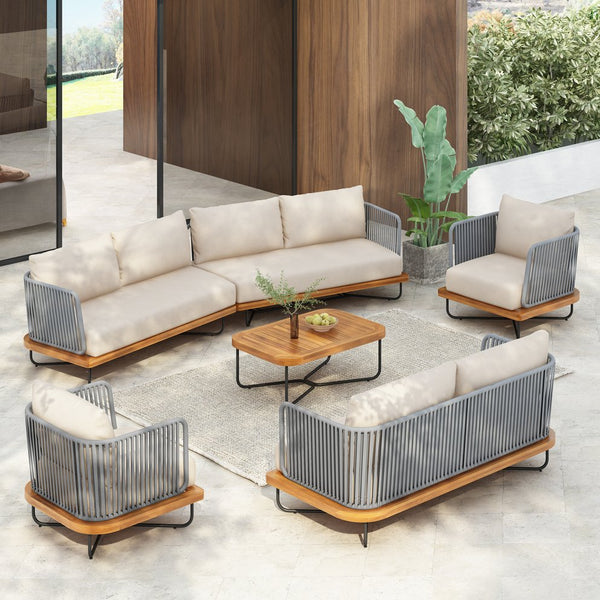 English Elm Christopher Knight Home® - Lucca Outdoor 8-Seater Patio Conversation Set With Acacia Wood Frame & Water-Repellent Cushions N773OS00064B