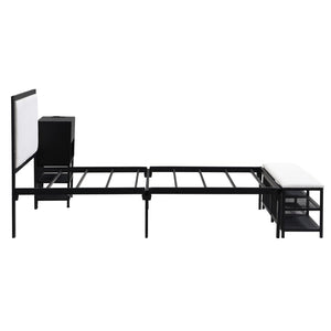 English Elm Twin Metal Platform Bed With Two-Tier Shelves & Wooden Cabinet - Stylish Storage Solution In Black N737P199330B-GIGA