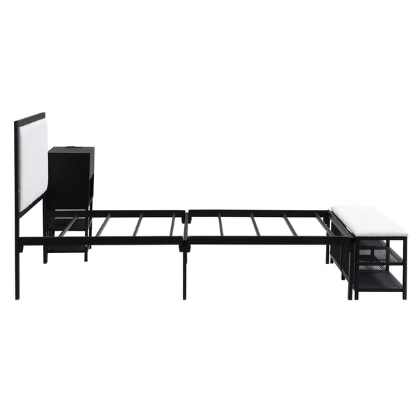 English Elm Twin Metal Platform Bed With Two-Tier Shelves & Wooden Cabinet - Stylish Storage Solution In Black N737P199330B-GIGA