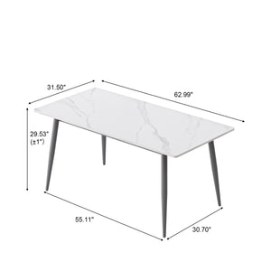 English Elm 62.99" Modern Artificial Stone Dining Table With Dark Grey Metal Legs – Stylish, Seats 6 Comfortably! W1535S00503