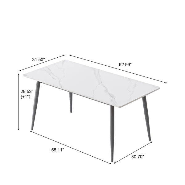 English Elm 62.99" Modern Artificial Stone Dining Table With Dark Grey Metal Legs – Stylish, Seats 6 Comfortably! W1535S00503