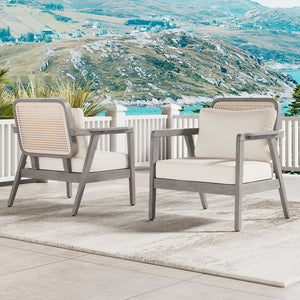 English Elm Outdoor Acacia Wood Club Chair Deep Seating Woven Back Patio Lounge Resort Style N780P171149G-2