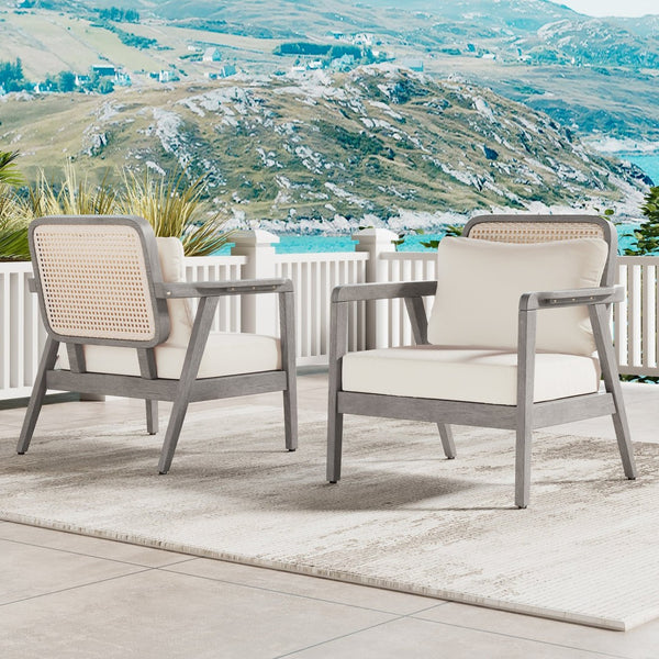 English Elm Outdoor Acacia Wood Club Chair Deep Seating Woven Back Patio Lounge Resort Style N780P171149G-2