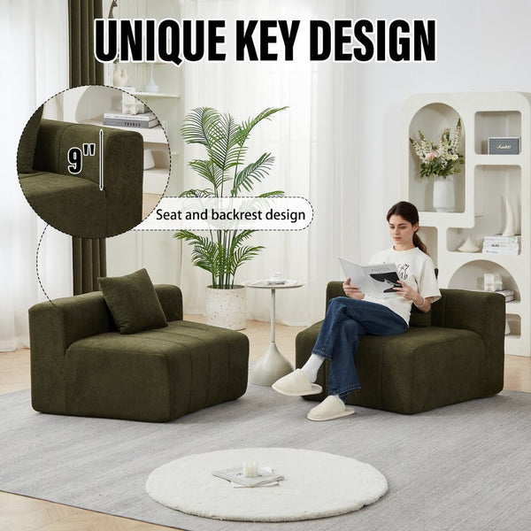English Elm Chenille Modular Sectional Sofa Curved Piano Key Design Plush Living Room Lounge Seating Green W834P389118