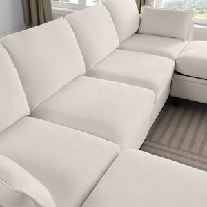 English Elm 102 Inch Linen Modular Sectional Sofa with Hidden Storage and Cloud Cushion Comfort Beige W1099S00208