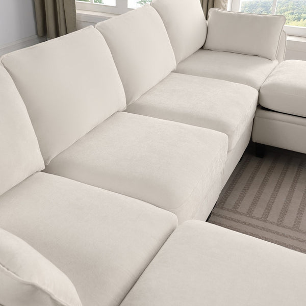 English Elm 102 Inch Linen Modular Sectional Sofa with Hidden Storage and Cloud Cushion Comfort Beige W1099S00208