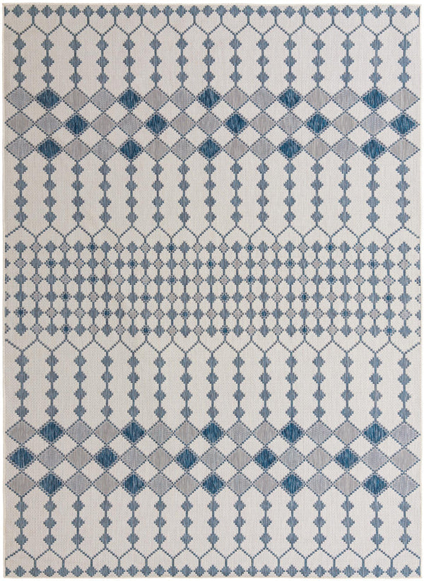 Unique Loom Outdoor Trellis Traliccio Machine Made Trellis Rug Ivory, Navy Blue 10' 0" x 14' 1"
