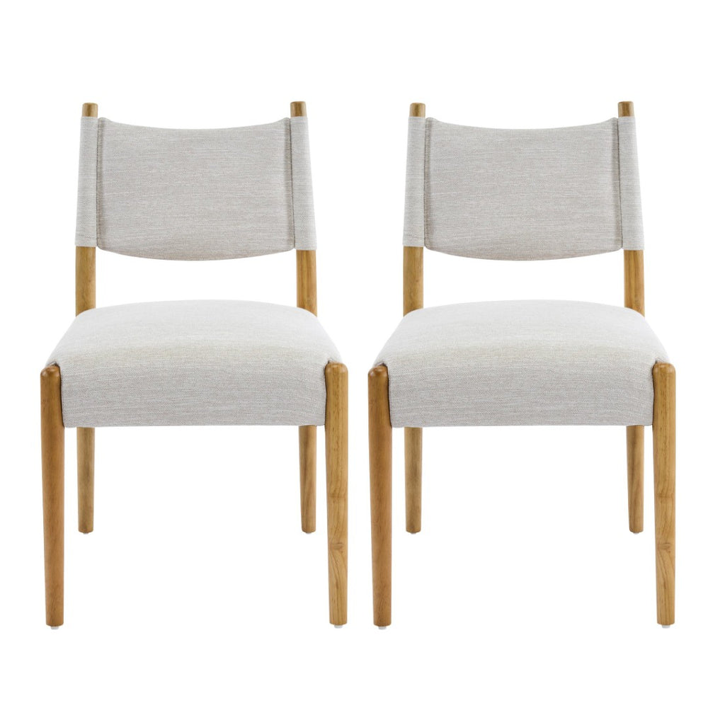 English Elm Mid-century Modern Linen Blend Dining Chairs Rubberwood Legs Sculptural Backrest Set of 2 Beige+Natural N768P442401N