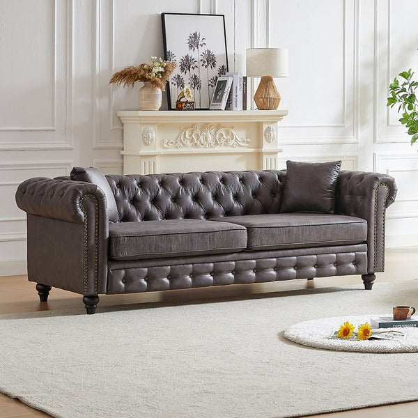 English Elm Fx Elegant 3-Seater Chesterfield Sofa With Tech Fabric, Rolled Arms & Cushions For Modern Living Spaces W1926S00034