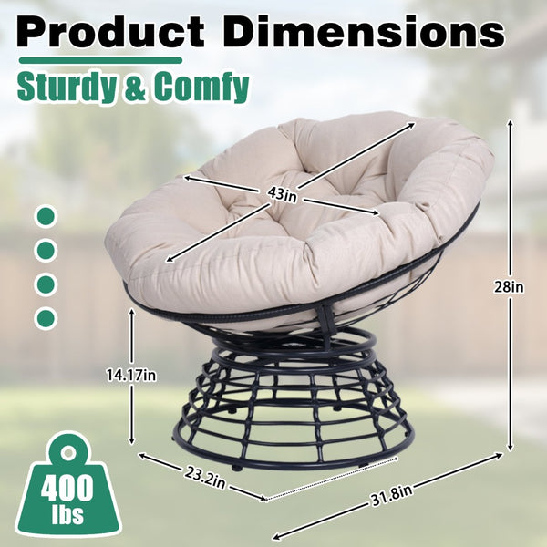 English Elm Oversized Papasan Swivel Chair Woven Resin Wicker Bowl Seat with Plush Foam Cushion Black+ Gray T5880P492325