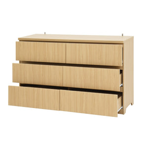 English Elm Modern Six Drawer Dresser with Wave Panel Fronts Handleless Design for Bedroom Natural W409P371357