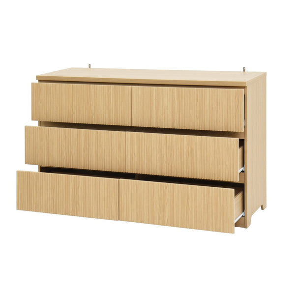 English Elm Modern Six Drawer Dresser with Wave Panel Fronts Handleless Design for Bedroom Natural W409P371357