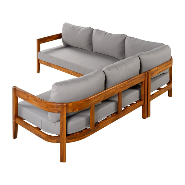 English Elm U_style Acacia Wood Outdoor L Shaped Corner Sofa Set with Arc Frame and Cushions Grey WY000481AAE