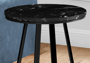 English Elm Accent Table - Sleek Round Black Marble-Look Laminate Side Table With Metal X-Base - Modern Design B2710P218979
