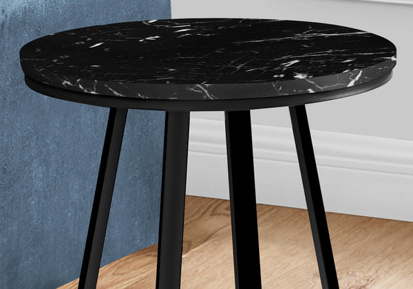 English Elm Accent Table - Sleek Round Black Marble-Look Laminate Side Table With Metal X-Base - Modern Design B2710P218979