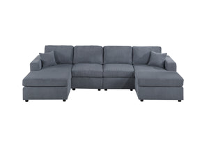 English Elm Stunning Corduroy 2pc Sectional Sofa with Dual Chaises, Square Arms, Plush Pillows, Modern Luxe Dark Gray 69 L x 35 W x 18 H B011S01237