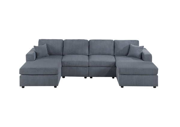English Elm Stunning Corduroy 2pc Sectional Sofa with Dual Chaises, Square Arms, Plush Pillows, Modern Luxe Dark Gray 69 L x 35 W x 18 H B011S01237