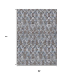 Homeroots 3' Stylish Beige Taupe Geometric Washable Area Rug For Indoor And Outdoor Spaces, Durable Design 3' X 5' Polyester 579000