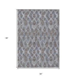 HomeRoots 5' Sky Blue and Silver Geometric Area Rug – Stylish, Washable Design for Indoor and Outdoor Spaces 5' X 8' 579001