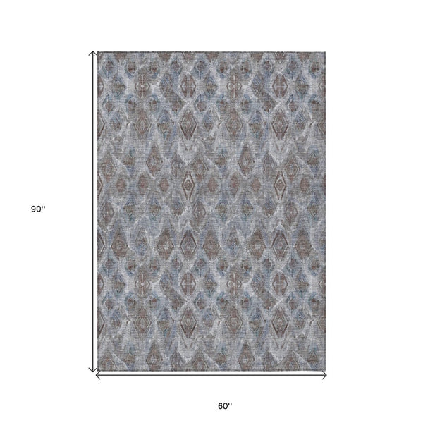 HomeRoots 5' Sky Blue and Silver Geometric Area Rug – Stylish, Washable Design for Indoor and Outdoor Spaces 5' X 8' 579001