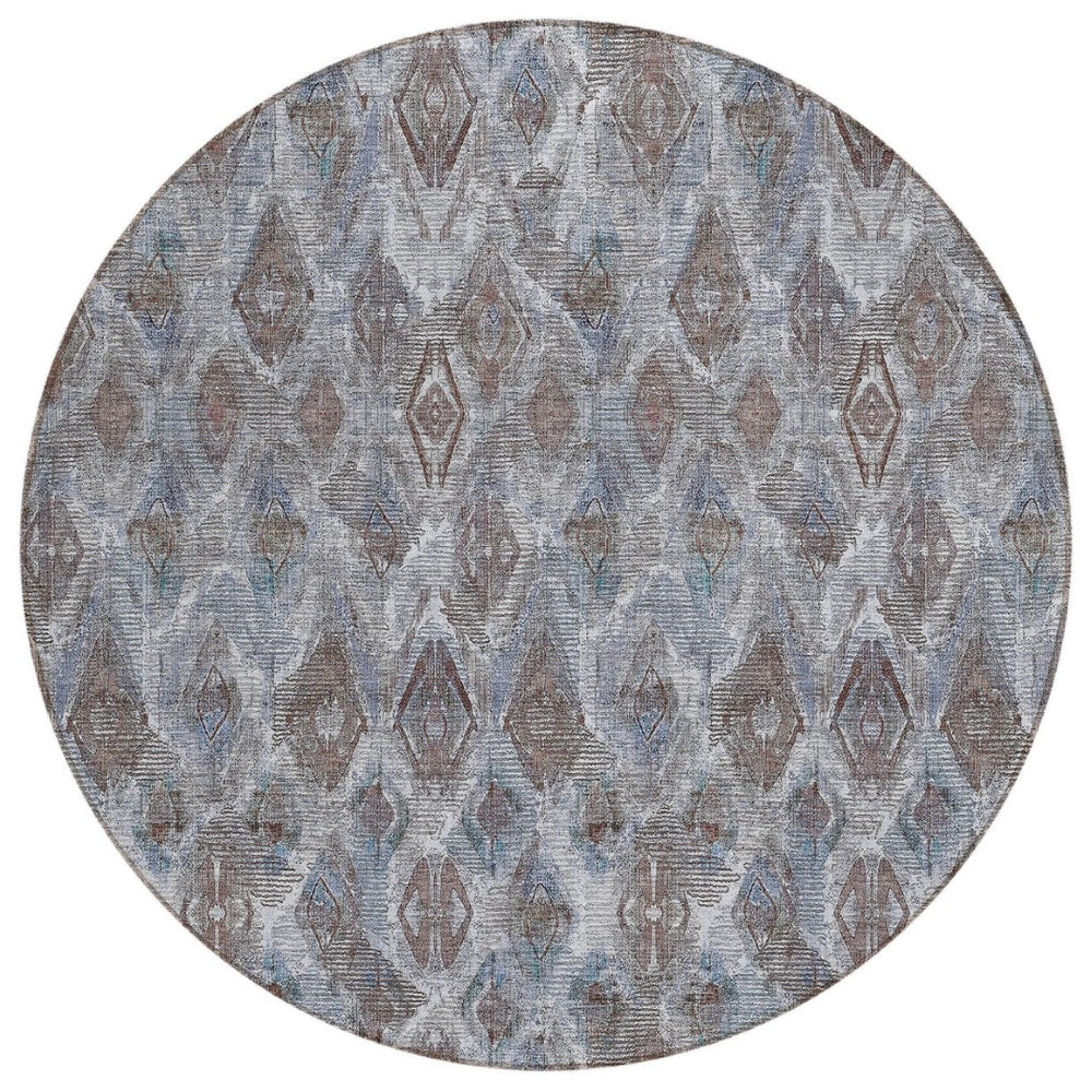 HomeRoots 5' Sky Blue and Silver Geometric Area Rug – Stylish, Washable Design for Indoor and Outdoor Spaces 8' Round 579002