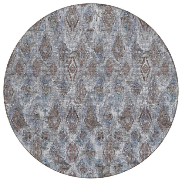 HomeRoots 5' Sky Blue and Silver Geometric Area Rug – Stylish, Washable Design for Indoor and Outdoor Spaces 8' Round 579002