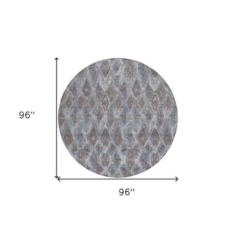 Homeroots 3' Stylish Beige Taupe Geometric Washable Area Rug For Indoor And Outdoor Spaces, Durable Design 8' Round Polyester 579002