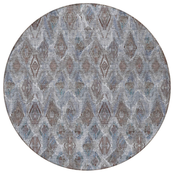Homeroots 3' Stylish Beige Taupe Geometric Washable Area Rug For Indoor And Outdoor Spaces, Durable Design 8' Round Polyester 579002