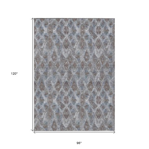 Homeroots 3' Stylish Beige Taupe Geometric Washable Area Rug For Indoor And Outdoor Spaces, Durable Design 8' X 10' Polyester 579003