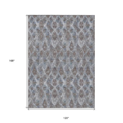 Homeroots 3' Stylish Beige Taupe Geometric Washable Area Rug For Indoor And Outdoor Spaces, Durable Design 10' X 14' Polyester 579005