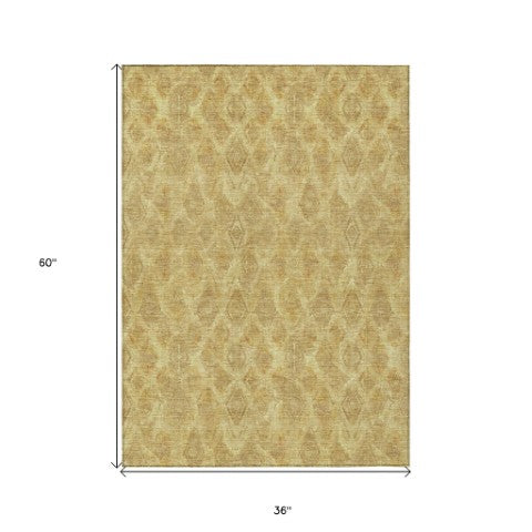 Homeroots 3' Stylish Beige Taupe Geometric Washable Area Rug For Indoor And Outdoor Spaces, Durable Design 3' X 5' Polyester 579006