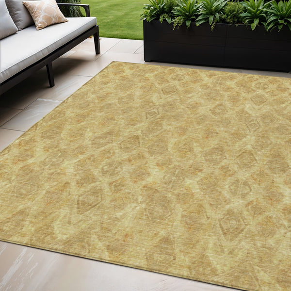 Homeroots 3' Stylish Beige Taupe Geometric Washable Area Rug For Indoor And Outdoor Spaces, Durable Design 5' X 8' Polyester 579007