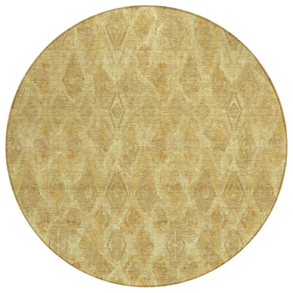 HomeRoots 5' Gold Taupe and Beige Geometric Area Rug - Washable, Durable, Indoor Outdoor Design for Modern Spaces 8' Round 579008