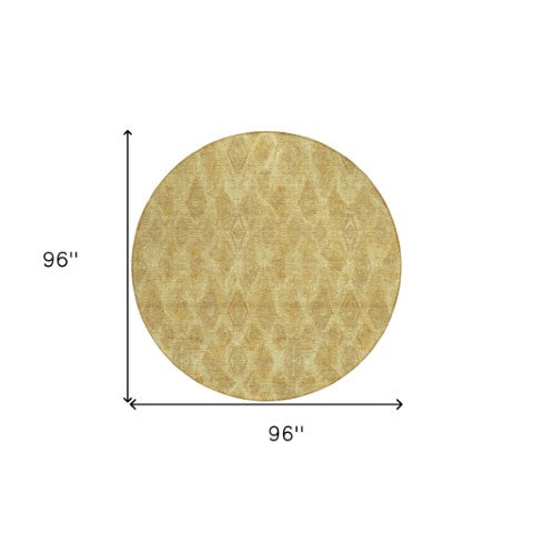 Homeroots 3' Stylish Beige Taupe Geometric Washable Area Rug For Indoor And Outdoor Spaces, Durable Design 8' Round Polyester 579008