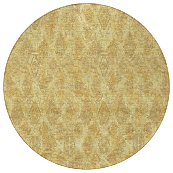 Homeroots 3' Stylish Beige Taupe Geometric Washable Area Rug For Indoor And Outdoor Spaces, Durable Design 8' Round Polyester 579008
